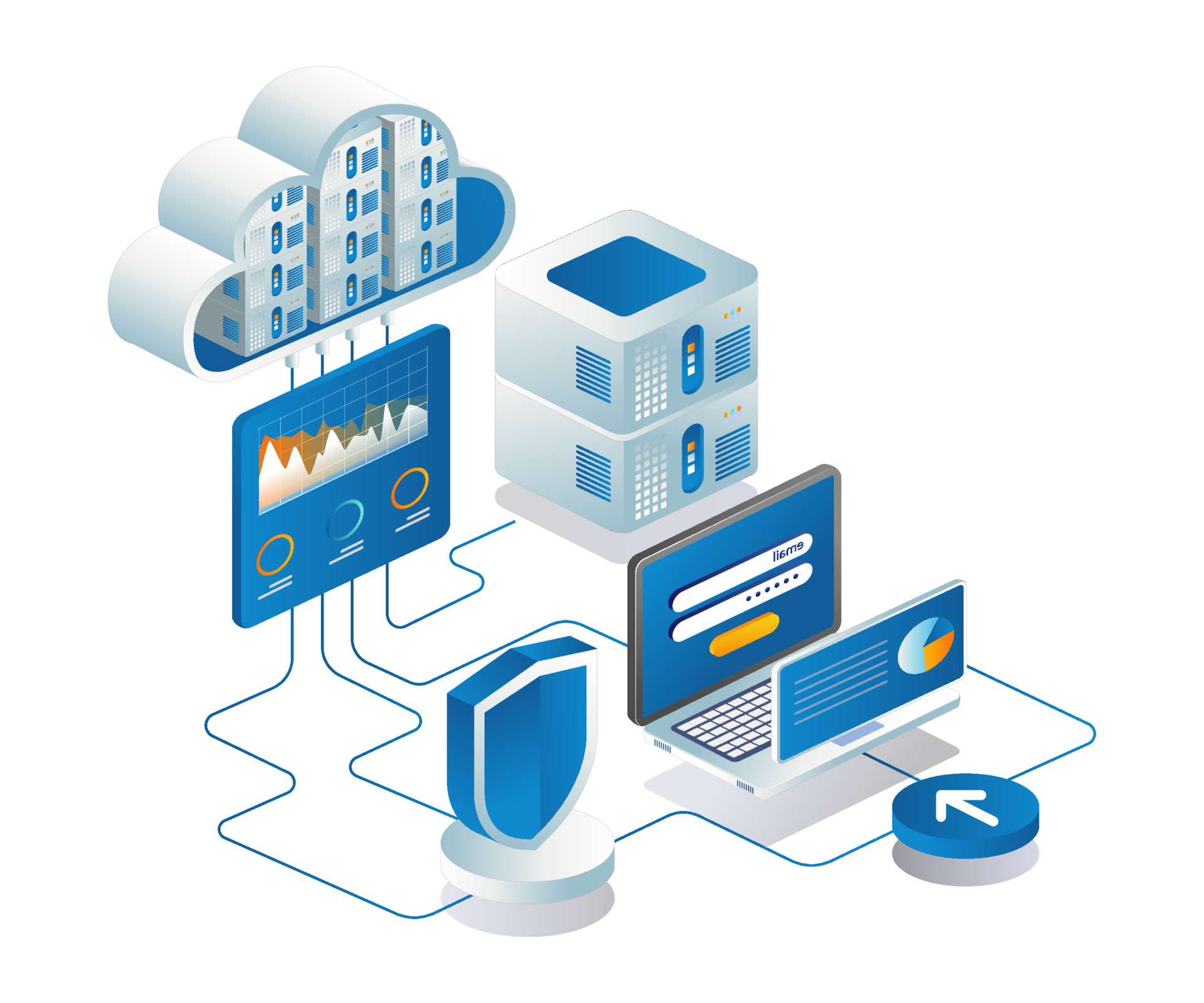 Flat concept isometric illustration web server and cloud security